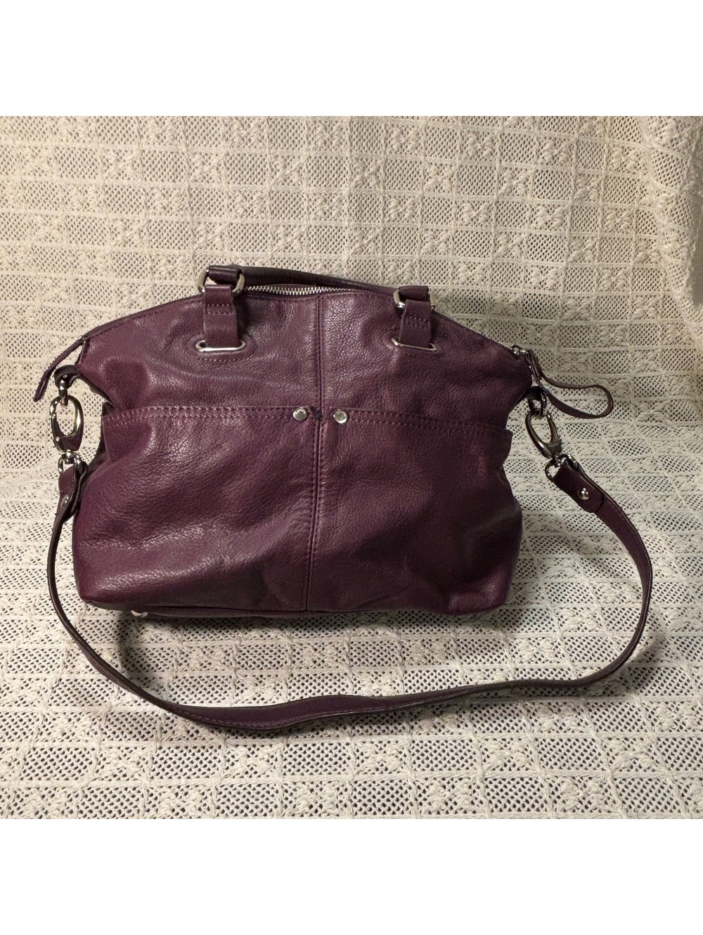 Tignanello purple leather satchel bag